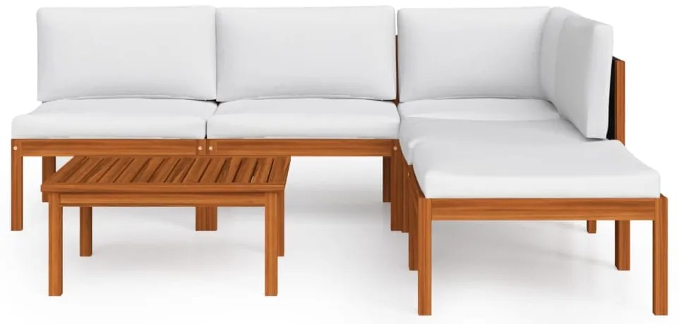 6 pcs conjunto lounge jardim c/ almofadões acácia maciça creme