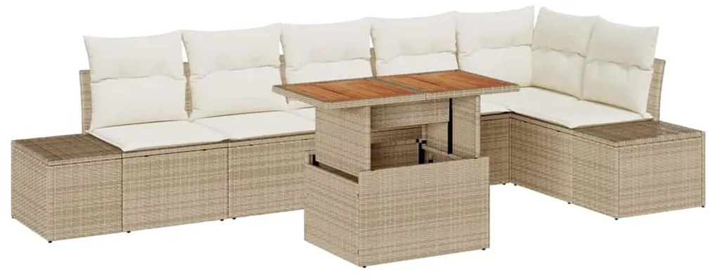 Conjunto de Jantar de Jardim com 7 peças e almofadas bege em rattan po
