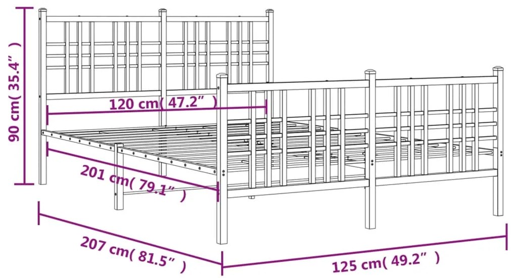 Estrutura de cama com cabeceira e pés 120x200 cm metal branco