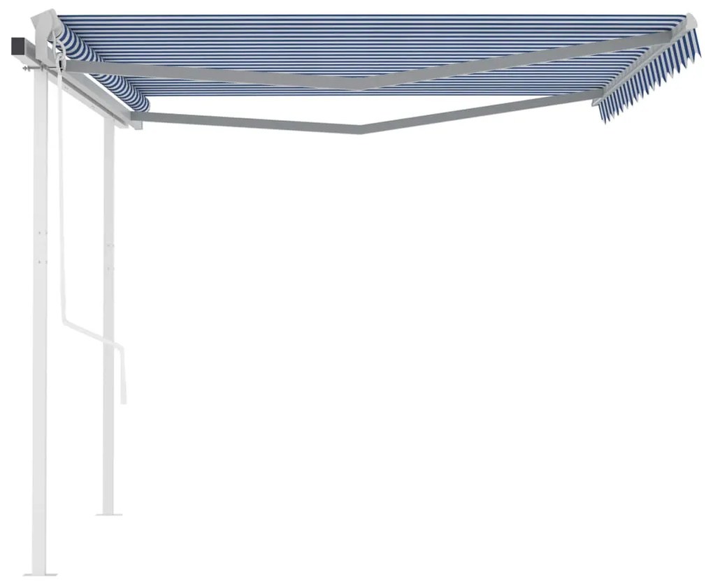 Toldo retrátil automático com postes 4,5x3,5 m azul e branco