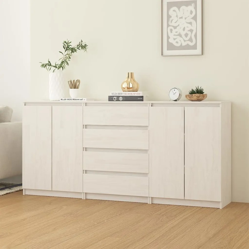 vidaXL Armários de apoio 3 pcs pinho maciço branco