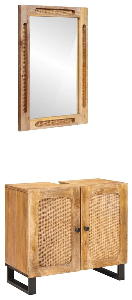 vidaXL Conjuntos de Banheiro com porta Natural Madeira de manga maciça