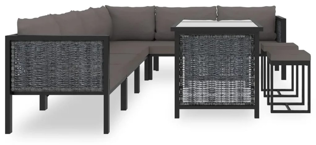 9 pcs conjunto lounge de jardim c/ almofadões vime PE antracite