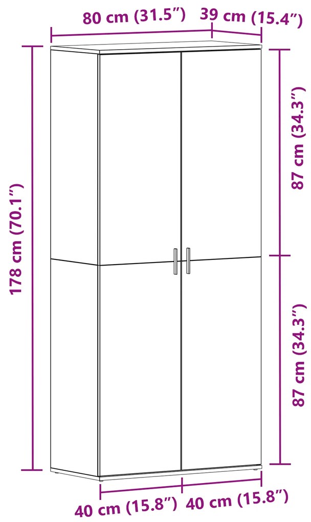 Armário de Sapatos Carvalho Negro 80x39x180 cm Madeira de Engenharia