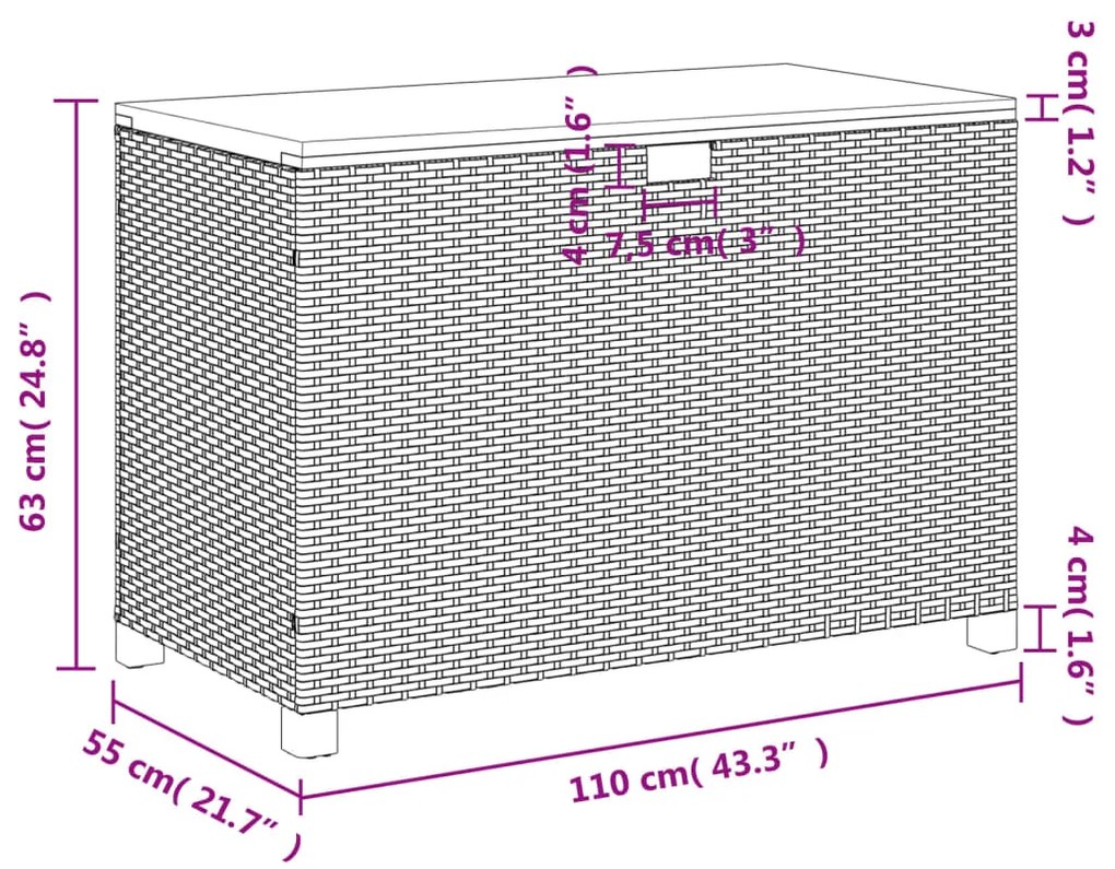 Caixa arrumação jardim 110x55x63 cm vime PE/acácia maciça bege