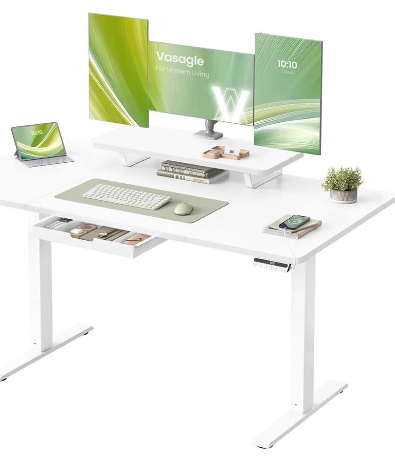 Secretária elétrica com altura ajustável 140 x 70 x 70 x (72-120) cm, suporte para monitor e USB Branca