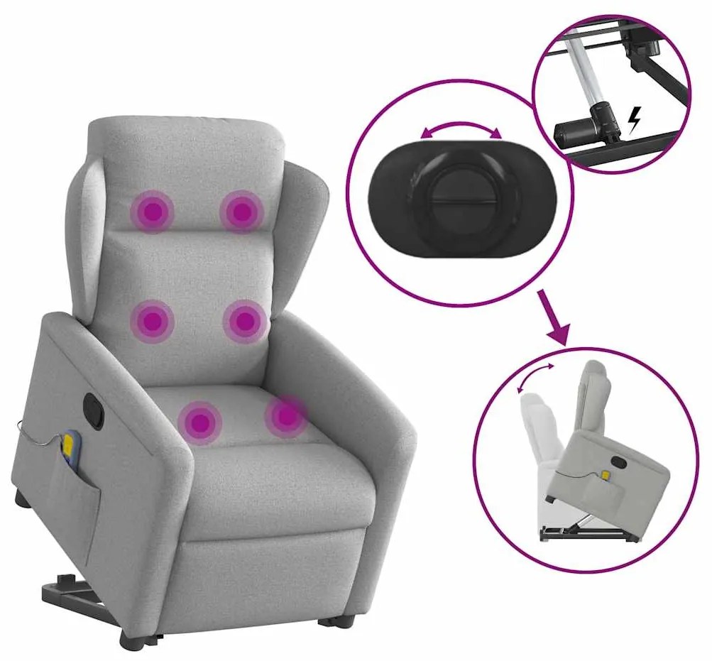 Poltrona elevatória de massagens tecido cinzento-nublado