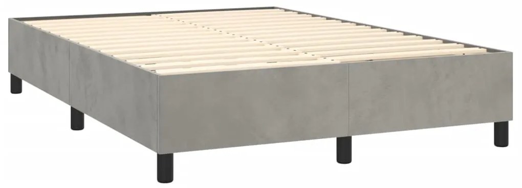 Cama box spring c/ colchão/LED 140x190 cm veludo cinzento