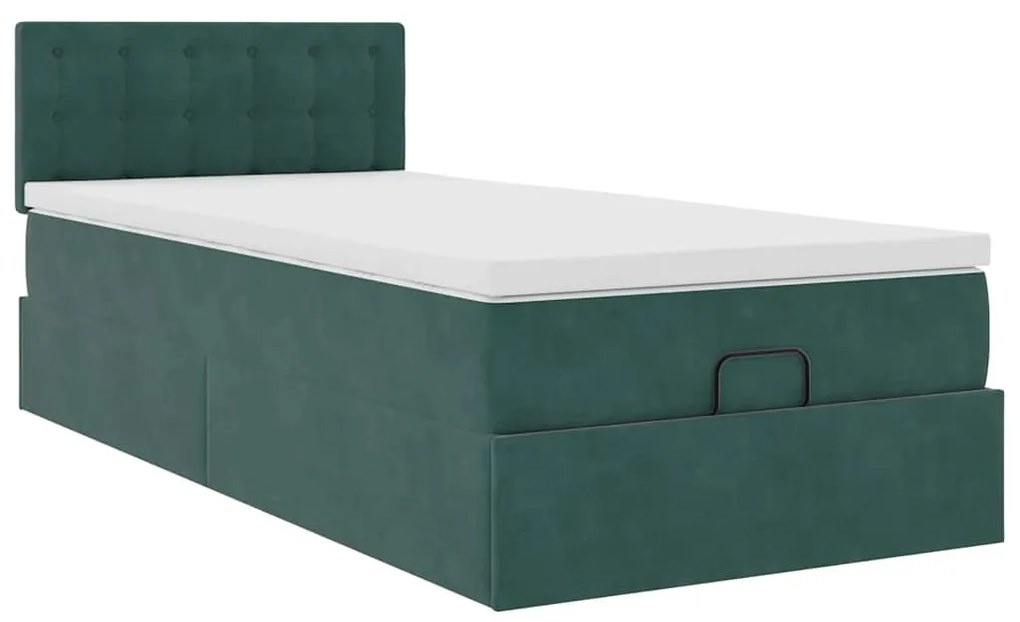 Estrutura de cama otomana vidaXL com colchão verde escuro Veludo