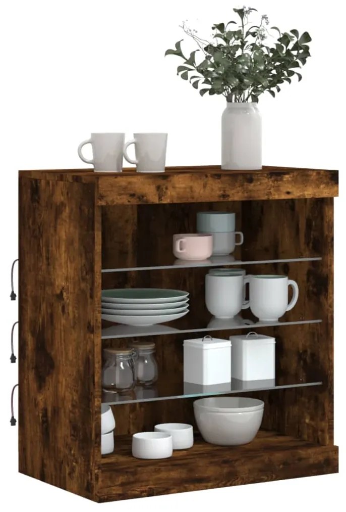 Aparador com luzes LED 60,5x37x67 cm carvalho fumado