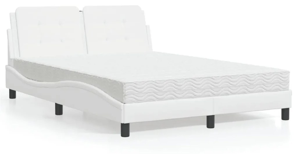 Cama com colchão 140x200 cm couro artificial branco