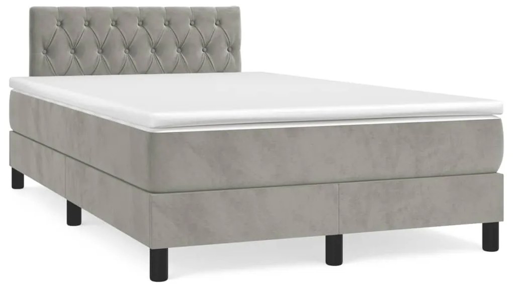 vidaXL Cama box spring colchão LED 120x190 cm couro artif. cinza-claro