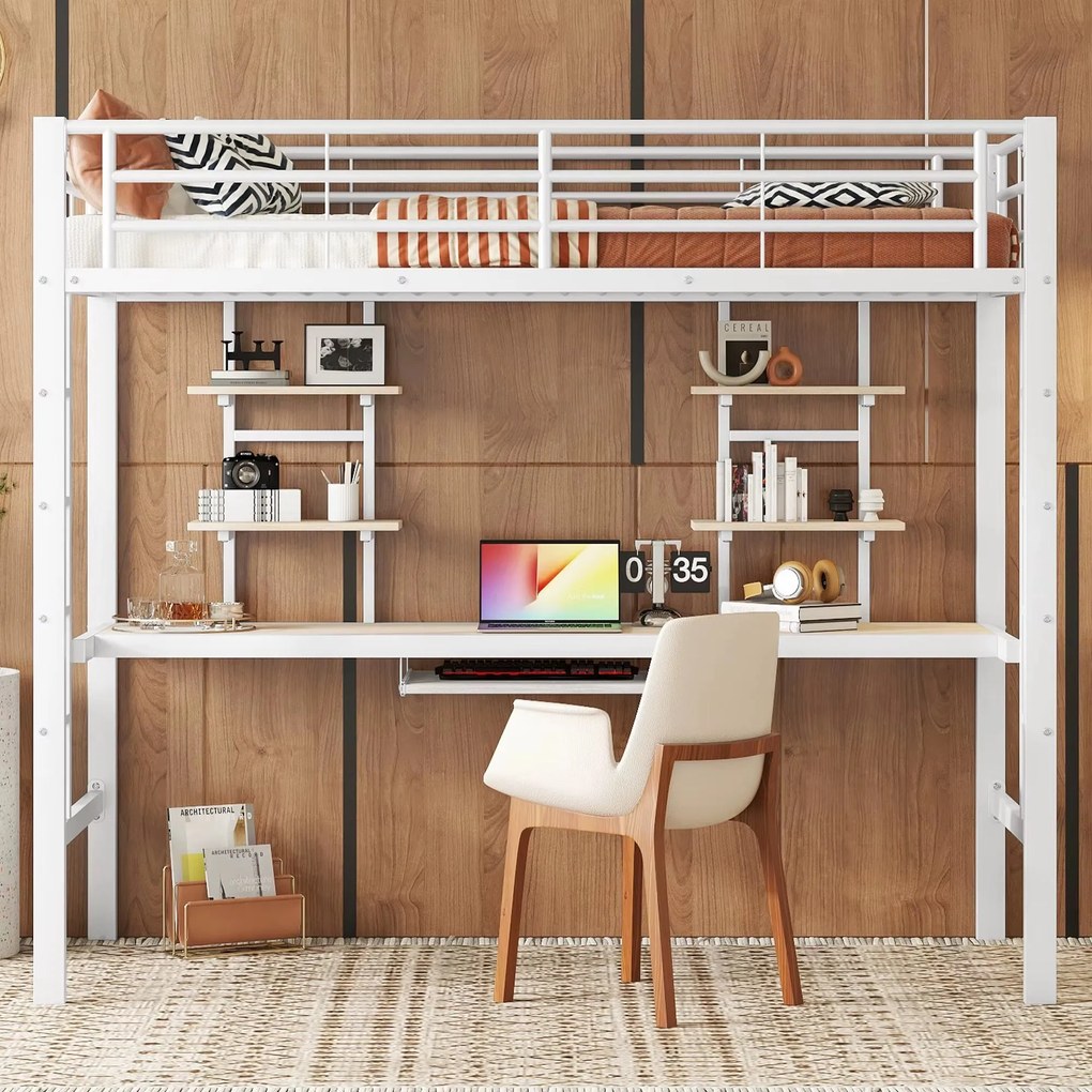 Beliche/Cama Alta com Secretária e Estantes – Coimbra – 90x200 cm – Pr