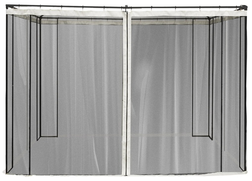 Outsunny 4 Painéis Laterais 302x207 cm para Tenda de Jardim Mosquiteira com Zíperes e Anéis Preto
