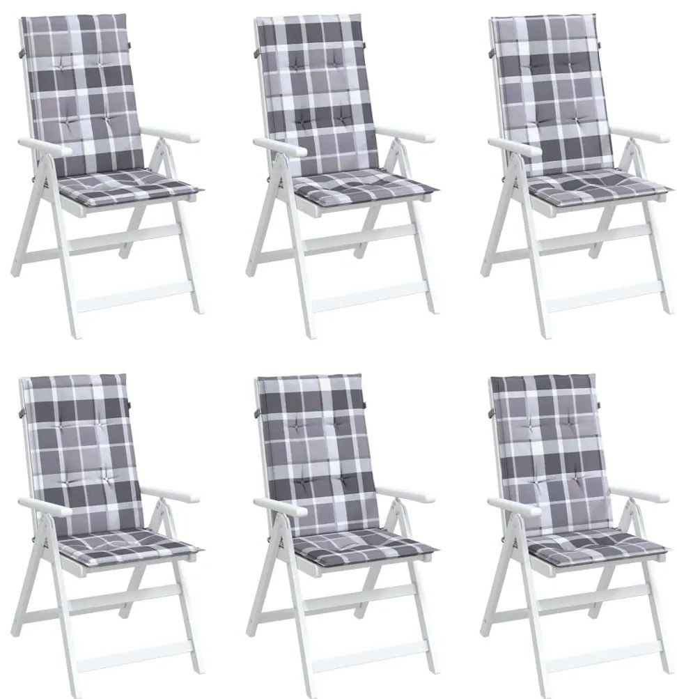 Almofadões cadeiras altas de jardim 6pcs tecido xadrez cinza