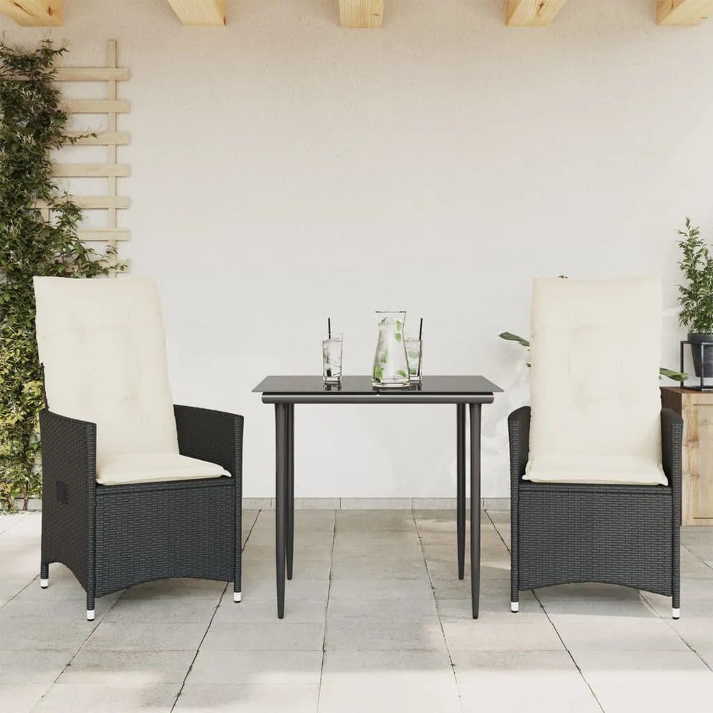 Cadeiras de jardim reclináveis c/ almofadões 2pcs vime PE preto