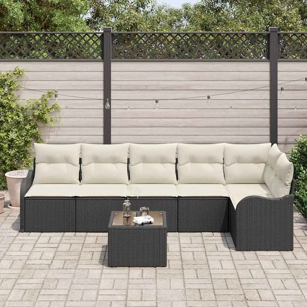 Conjunto de Sofá Jardim 6 Peças com Almofadas Rattan Poliéster Marrom