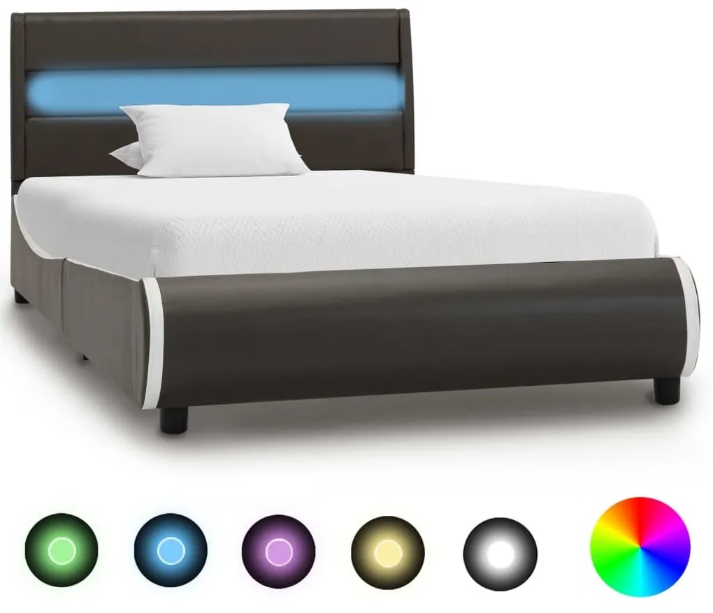 Estrutura de cama c/ LED 100x200 cm couro artificial antracite