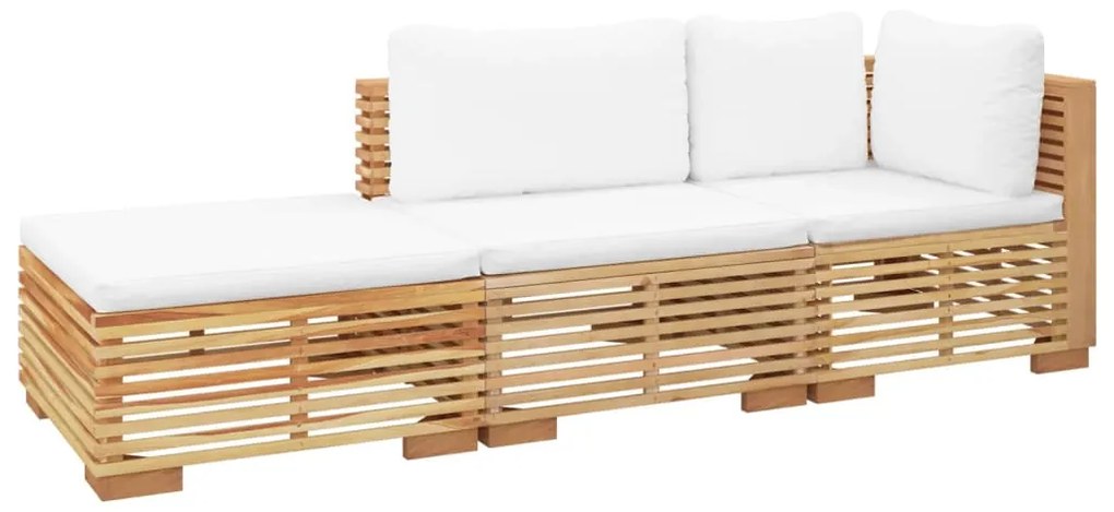 3 pcs conjunto lounge jardim c/ almofadões madeira teca maciça