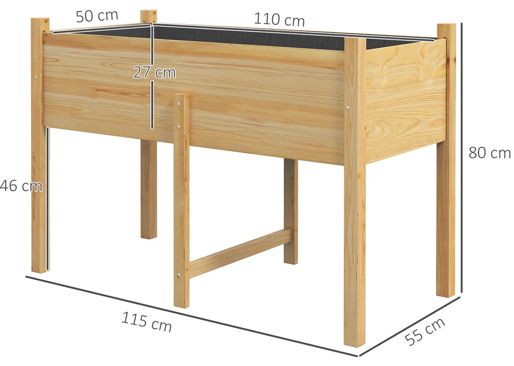 Mesa de Cultivo de Madeira Floreira Elevada 115x55x80 cm com Tecido não Tecido para Cultivo de Plantas Verduras Flores Madeira