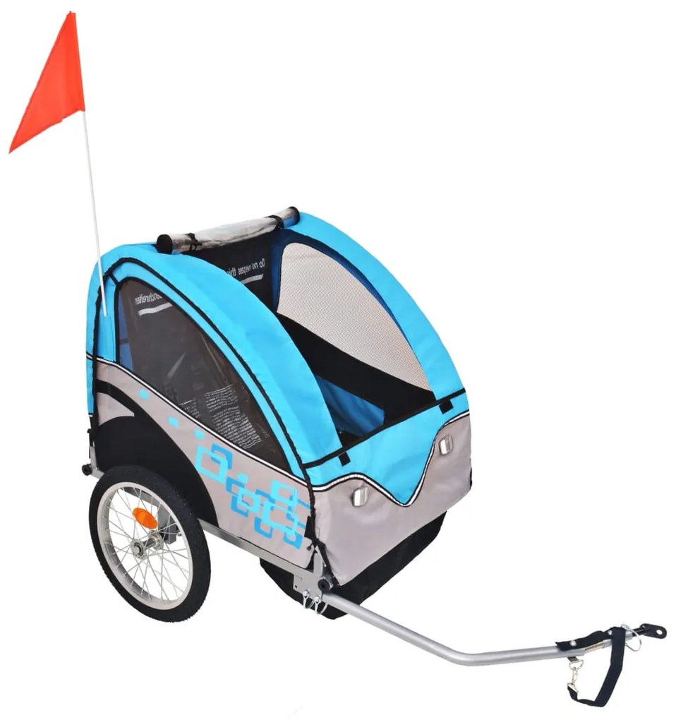 91373 vidaXL Atrelado de bicicleta cinzento e azul 30 kg