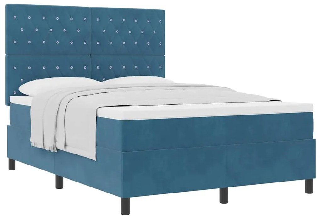 Cama Box com Colchão vidaXL Azul Escuro 140x190 cm Veludo