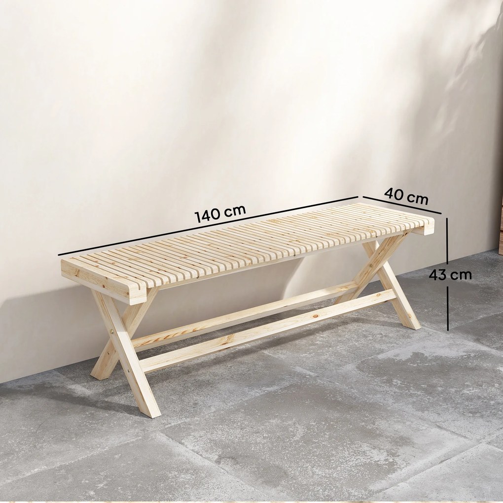 Banco de jardim em madeira maciça 140 x 40 x 43 cm, banco de jardim com assento em ripas com efeito de madeira, madeira natural