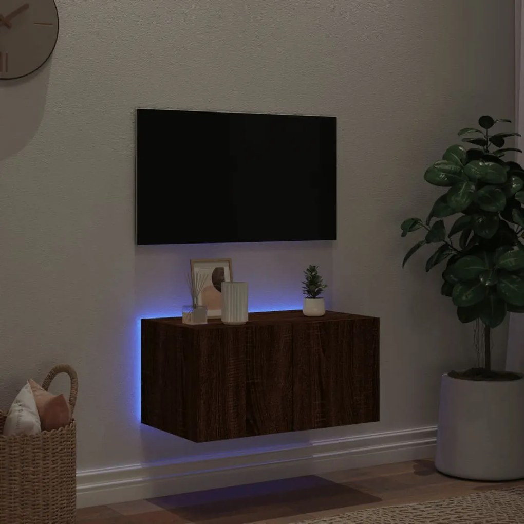 Móvel de parede p/ TV c/ luzes LED 60x35x31 carvalho castanho