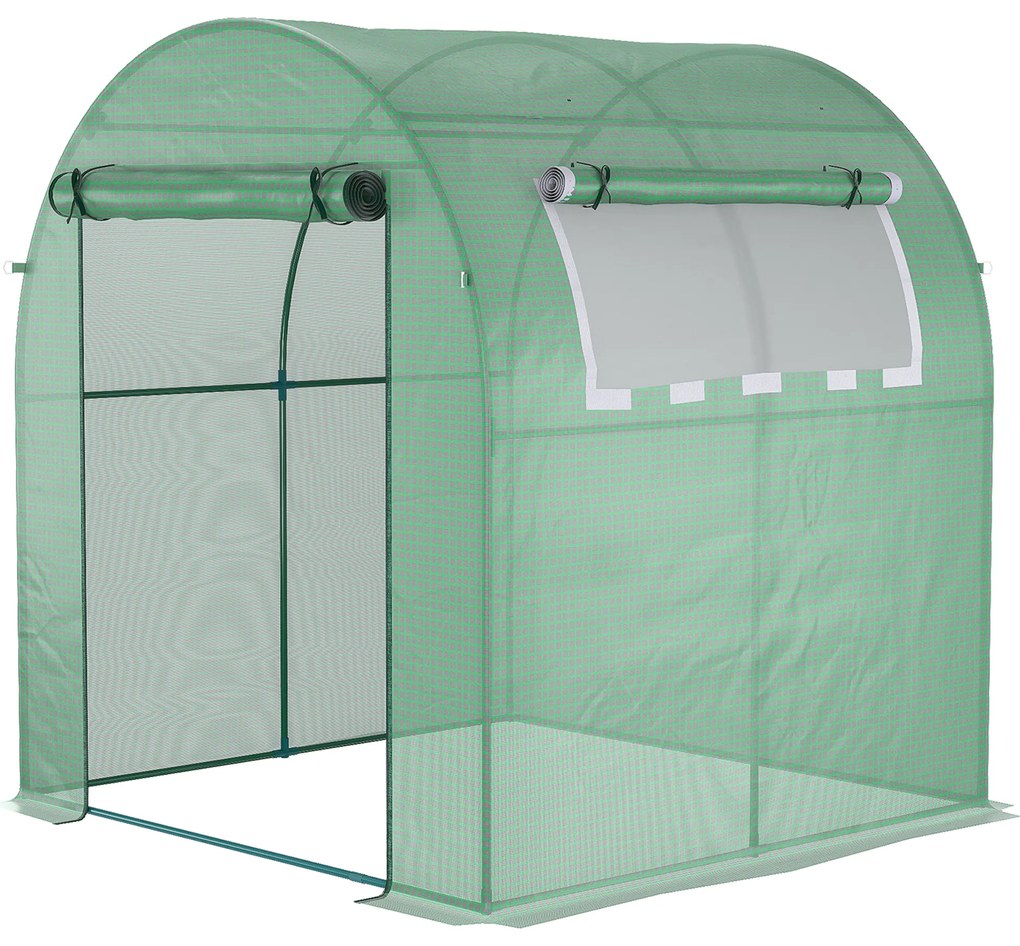 Outsunny Estufa de Jardim 180x180x200 cm Estufa Tipo Túnel Pequena com Porta Enrolável e Janela de Malha para Cultivar Plantas Flores Verde