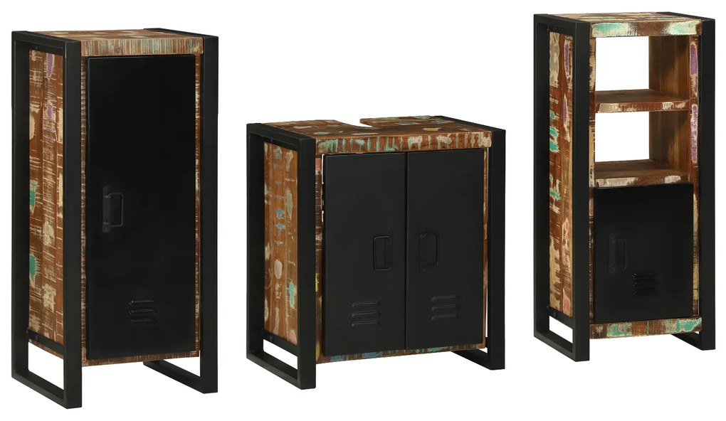vidaXL Conjunto de Móveis para Banheiro com prateleira com armazenamento com porta 3 pcs