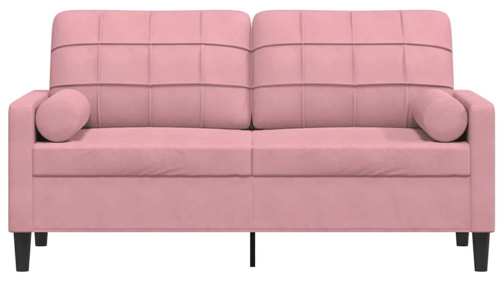 Sofá 2 lugares c/ almofadas decorativas 140 cm veludo rosa