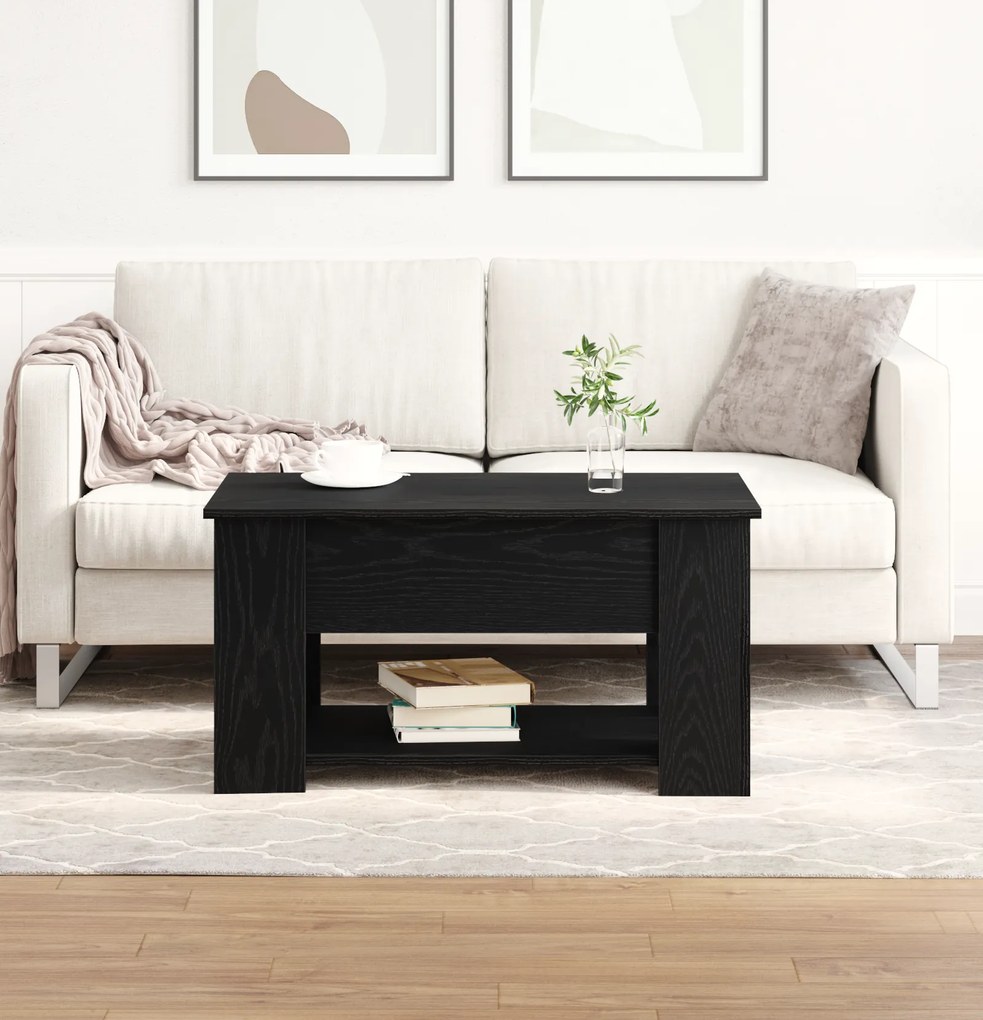 Mesa de Café em Carvalho Preto 79x49x41 cm Feita de Madeira Engenharia