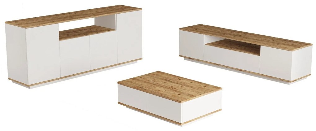 Conjunto de Mobiliário de Sala de Estar FR18 – Pinho Atlântico Branco