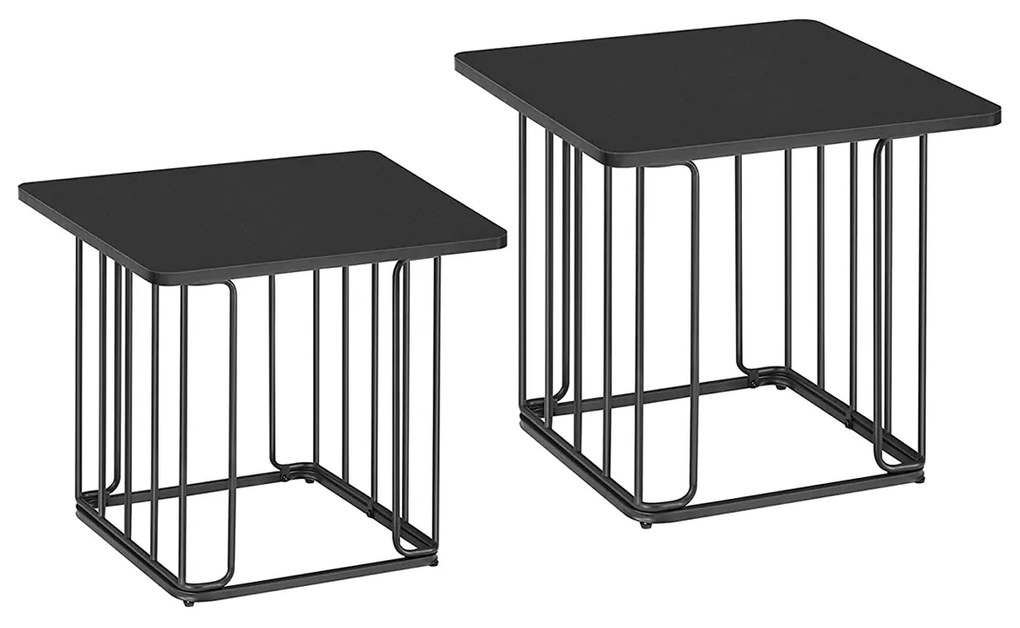 VASAGLE LET330B16 Mesa lateral, mesa de centro, conjunto de 2, mesa de sala, mesa de sofá, estrutura de aço, tampo de mesa como bandeja, para espaços pequenos, preto