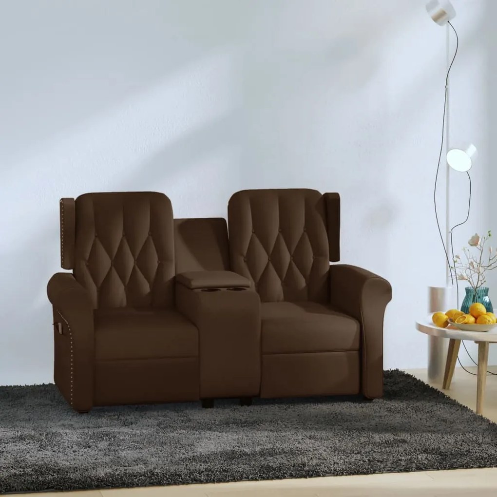 vidaXL Poltrona massagens 2 lug. +suporte copo castanho brilhante