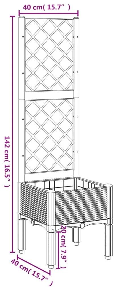 Vaso/floreira de jardim c/ treliça 40x40x142 cm PP preto