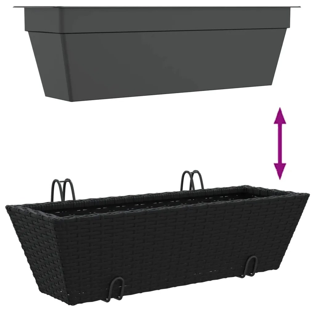 Canteiros com ganchos 2 pcs vime PE preto