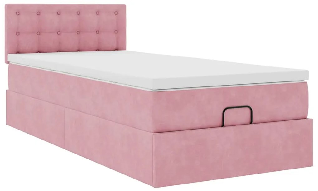 Estrutura de cama otomana com colchão rosa 90x200cm veludo