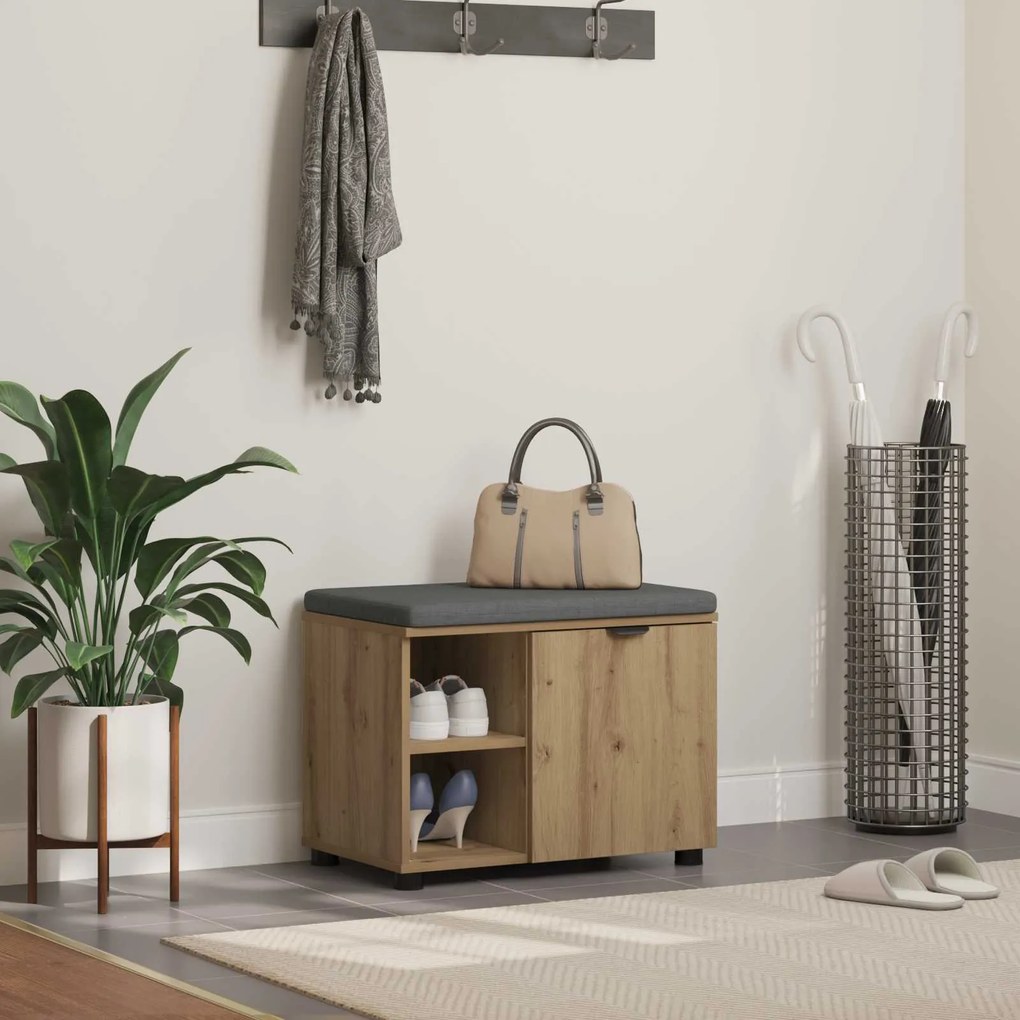 vidaXL Banco de Hall com almofada Carvalho Artesanal 60 x 38 x 46 cm