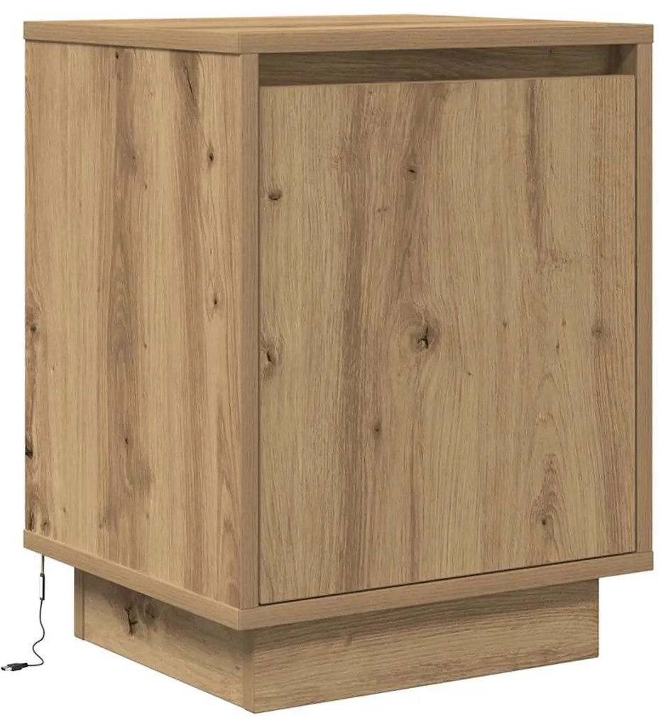 Mesas cabeceira c/ luzes LED 2pcs 38x34x50cm carvalho artesanal