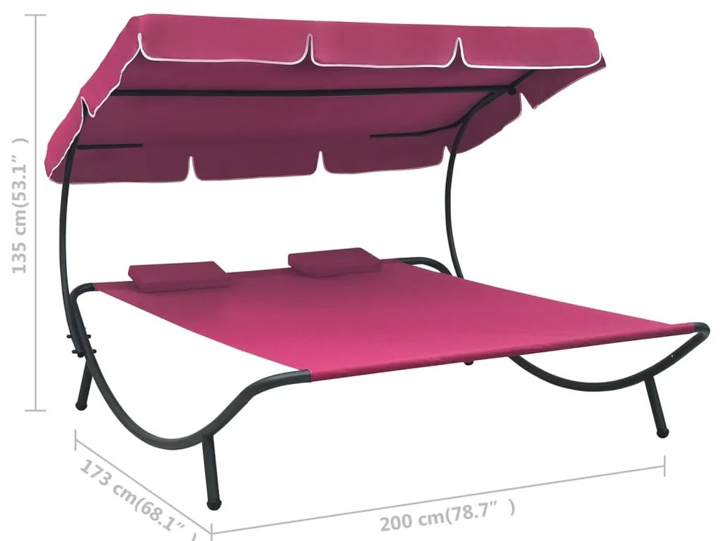 Espreguiçadeira com toldo e almofadas rosa