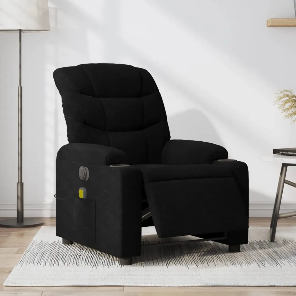 vidaXL Poltrona reclinável de massagens elétrica tecido preto