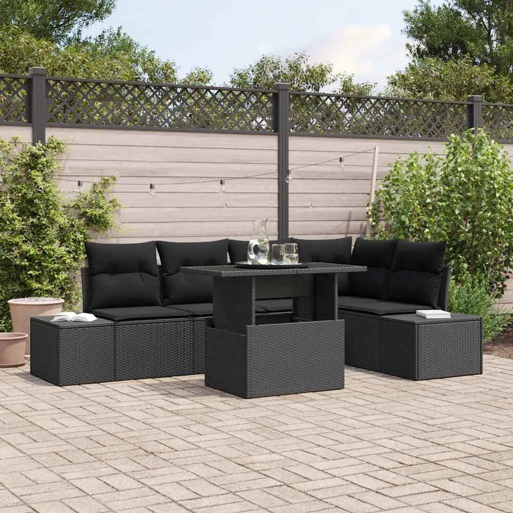 vidaXL Conjunto de Sofá de Jardim 6 pcs Preto 100 x 55 x 73 cm