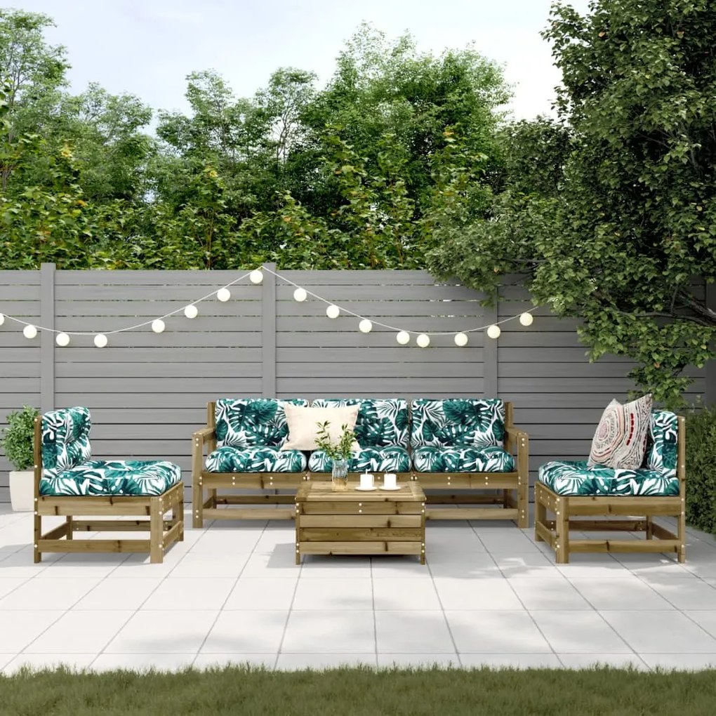 6 pcs conjunto lounge de jardim c/ almofadões pinho impregnado