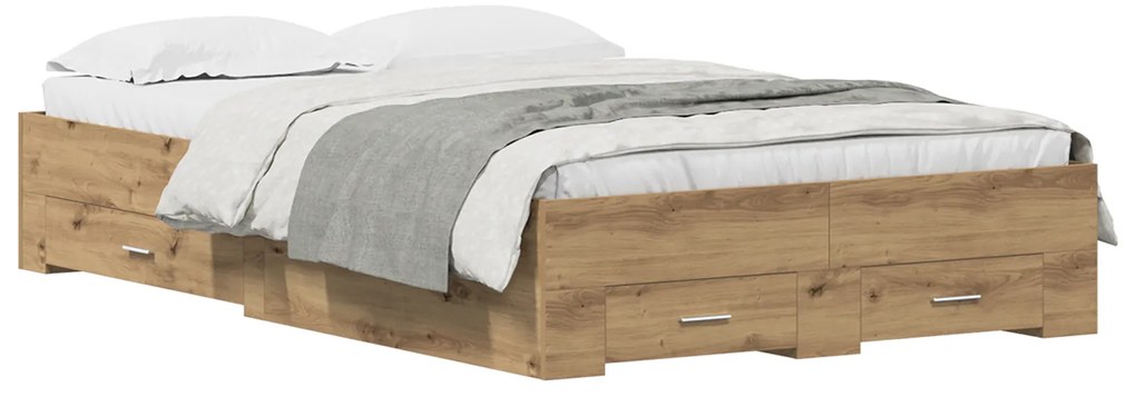 Cama com Gavetas vidaXL Carvalho Artisan 120x190 cm Madeira de engenha