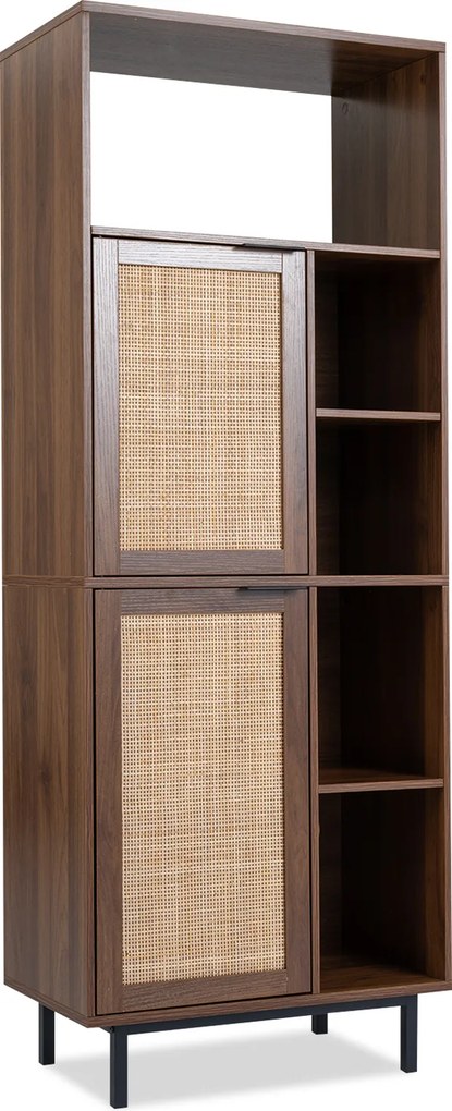 Estante de Arrumação, 60 x 35 x 157 cm, Portas de Vime, Castanho