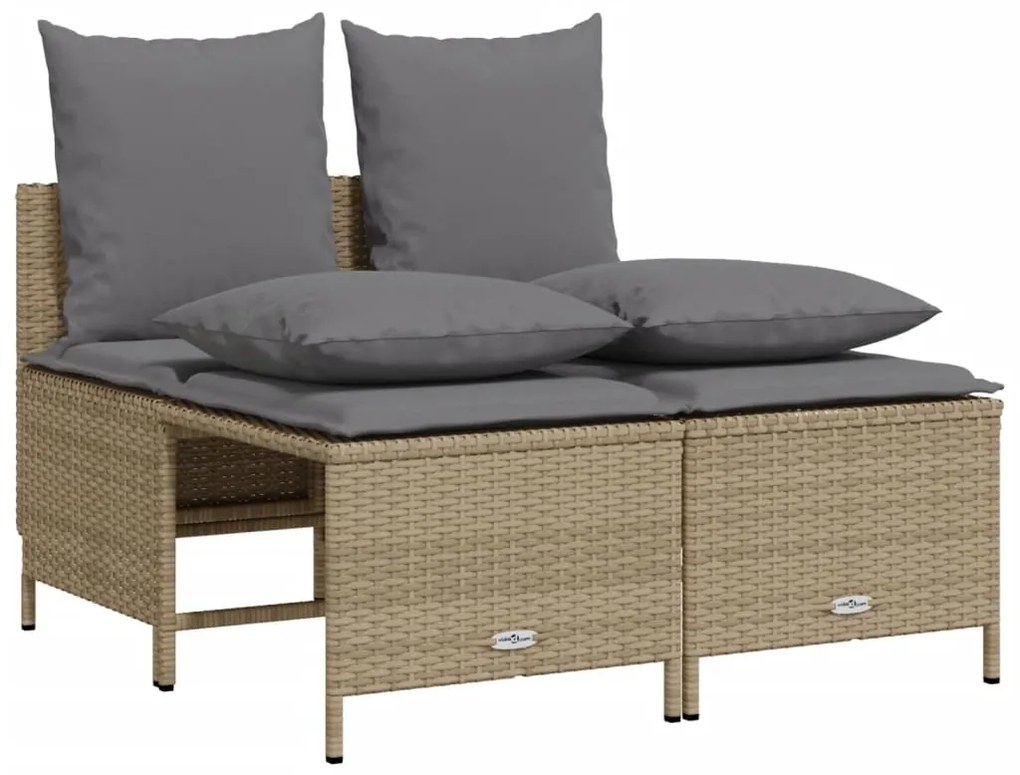 5 pcs conjunto de sofás p/ jardim com almofadões vime PE bege