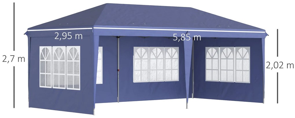 Tenda Dobrável 585x295x270 cm com 4 Paredes Laterais Amovíveis Tenda d