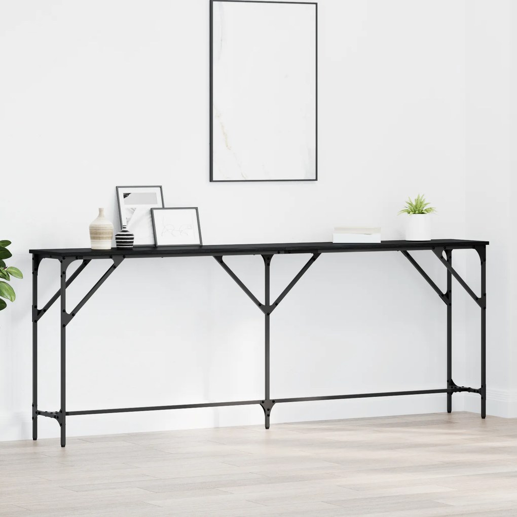 Mesa Console Carvalho Preto 200x29x75 cm Madeira Derivada