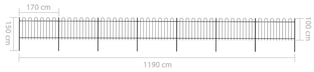 Cerca de jardim com topo em aros 11,9x1 m aço preto